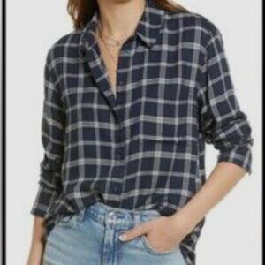 Treasure & Bond Blue Plaid Button Down Shirt Medium NWOT Soft Flannel Look On Tr